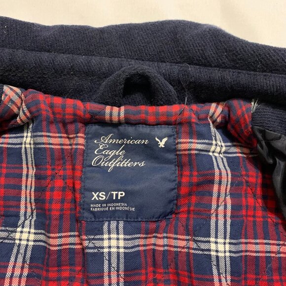 VTG Y2K American Eagle Pea Coat Jacket Quilted Plaid Lining Outer Wool Blend - Picture 4 of 7